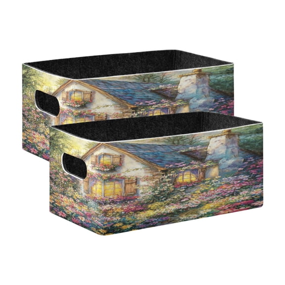 Wobogo Colorful Flower Church Decorative Folding Storage Basket Set of 2 for Desktop Bedroom Living Room Dressing Table