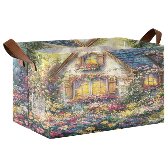 Wobogo Colorful Flower Church Storage Basket 16.9×11.4×10in Collapsible Oversized with Metal Iron Frame