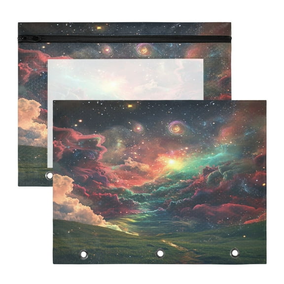 Wobogo Colorful Galaxy A4 Size Clear Polyester File Pocket Set of 2 Zipper Home Work Office Organizer