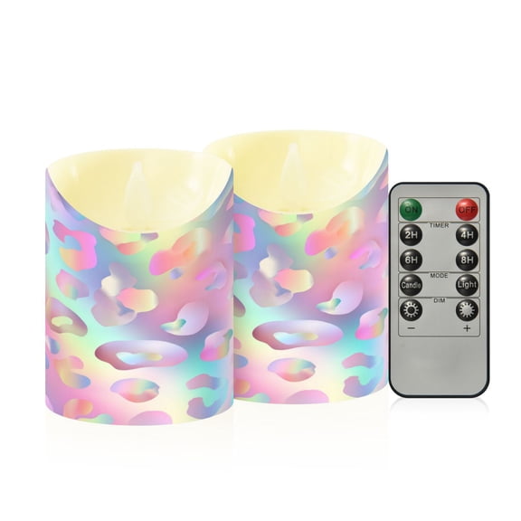 Wobogo Colorful Leopard Print Flameless Candles with Remote Battery Operated Flickering LED Candles with Timer 2/4/6/8H Small Size