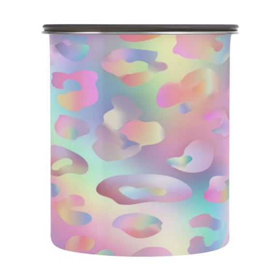 Wobogo Colorful Leopard Print Food Storage Jars 304 Food Grade Stainless Steel Canisters With Vacuum Airtight Lids for Coffee Snacks Nuts Cereal 900ML