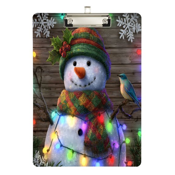 Wobogo Colorful Light Snowman Acrylic Writing Pad Silver Clip Stardard Size A4 Office Decorative for Students Workers 12.5×9in