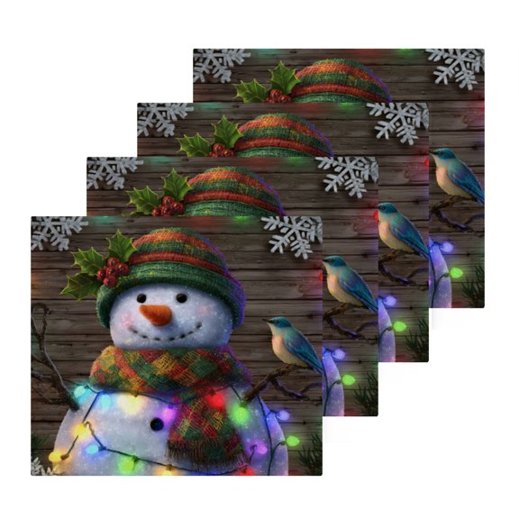 Wobogo Colorful Light Snowman Square Cotton Towel Set of 2 Soft and Skin-friendly with Good Absorbency 12×12in