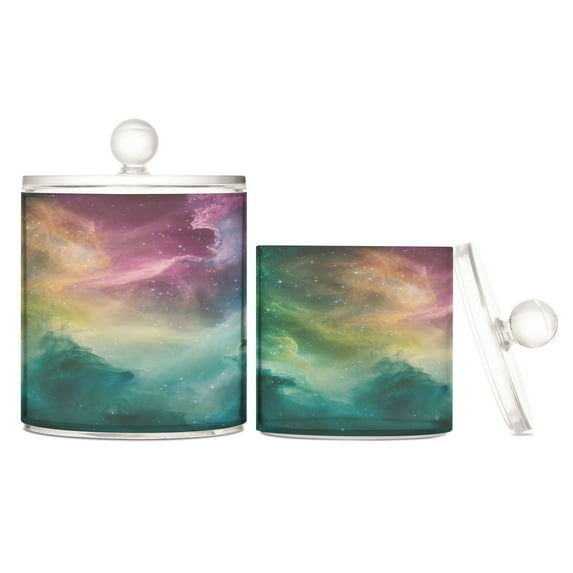 Wobogo Colorful Milky Way Clear Plastic Jar Large and Medium Combo Set Cotton Swabs Balls Dental Floss Sticks Cosmetic Storage Can