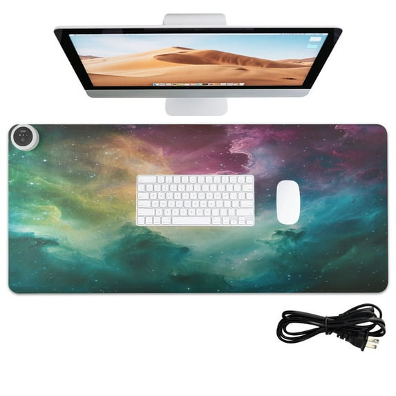 Wobogo Colorful Milky Way Heated Mouse Pad Extra-Large Desk Mat With 3 Heating Levels and 3-hour Auto Shut-Off Protection Ideal for Computer Keyboards Home Office Hand-warming Essential 31.5in × 13in