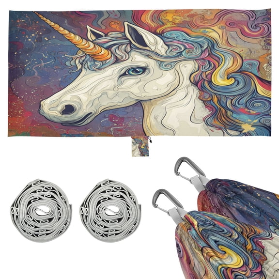 Wobogo Colorful Unicorns Camping Hammocks 330 lb Capacity with Tree Straps and Hanging Pockets for Outside Hiking Beach Backpack Travel