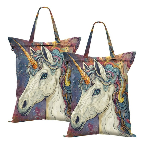 Wobogo Colorful Unicorns Travel Laundry Bag Dirty Clothes Organizer Top Handle Strap Design Suitable for Beach Camping Dormitory Bathrooms