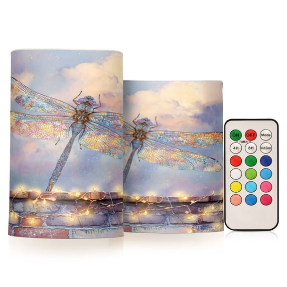 Wobogo Colourful Dragonfly Combo Flameless Flickering Candle Light with Remote Control and Timer for Romantic Atmosphere