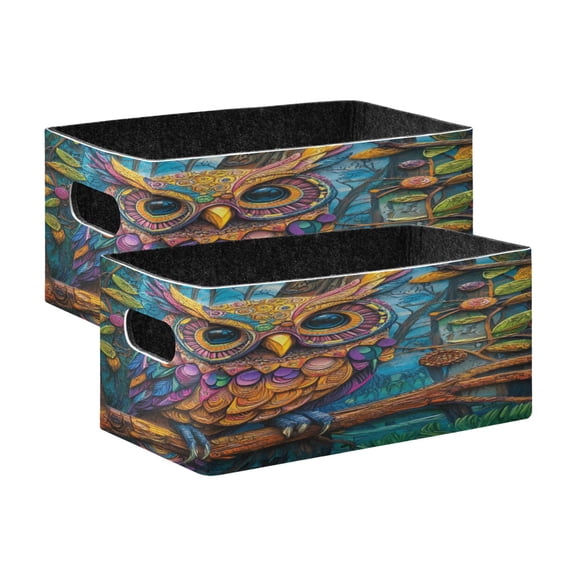 Wobogo Complex Camo Owl Decorative Folding Storage Basket Set of 2 for Desktop Bedroom Living Room Dressing Table