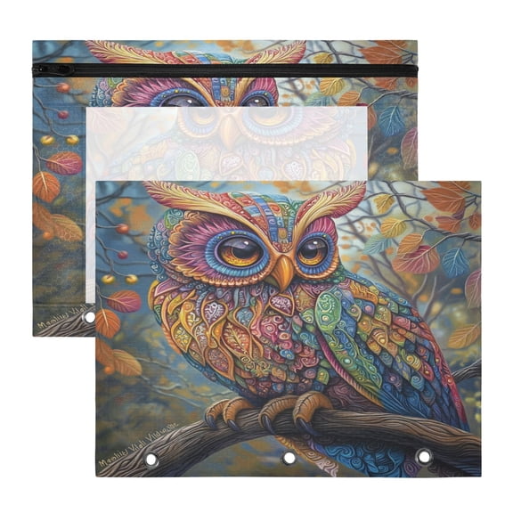 Wobogo Complex Camo Owls A4 Size Clear Polyester File Pocket Set of 2 Zipper Home Work Office Organizer