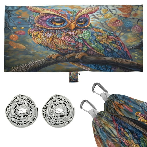 Wobogo Complex Camo Owls Camping Hammocks 330 lb Capacity with Tree Straps and Hanging Pockets for Outside Hiking Beach Backpack Travel