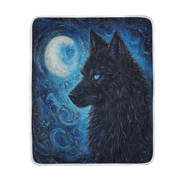 Wobogo Cool Black Wolf Flannel Fleece Bed Blanket as Bedspread Coverlet Sofa blankets (50x60in) Soft Lightweight Warm and Cozy