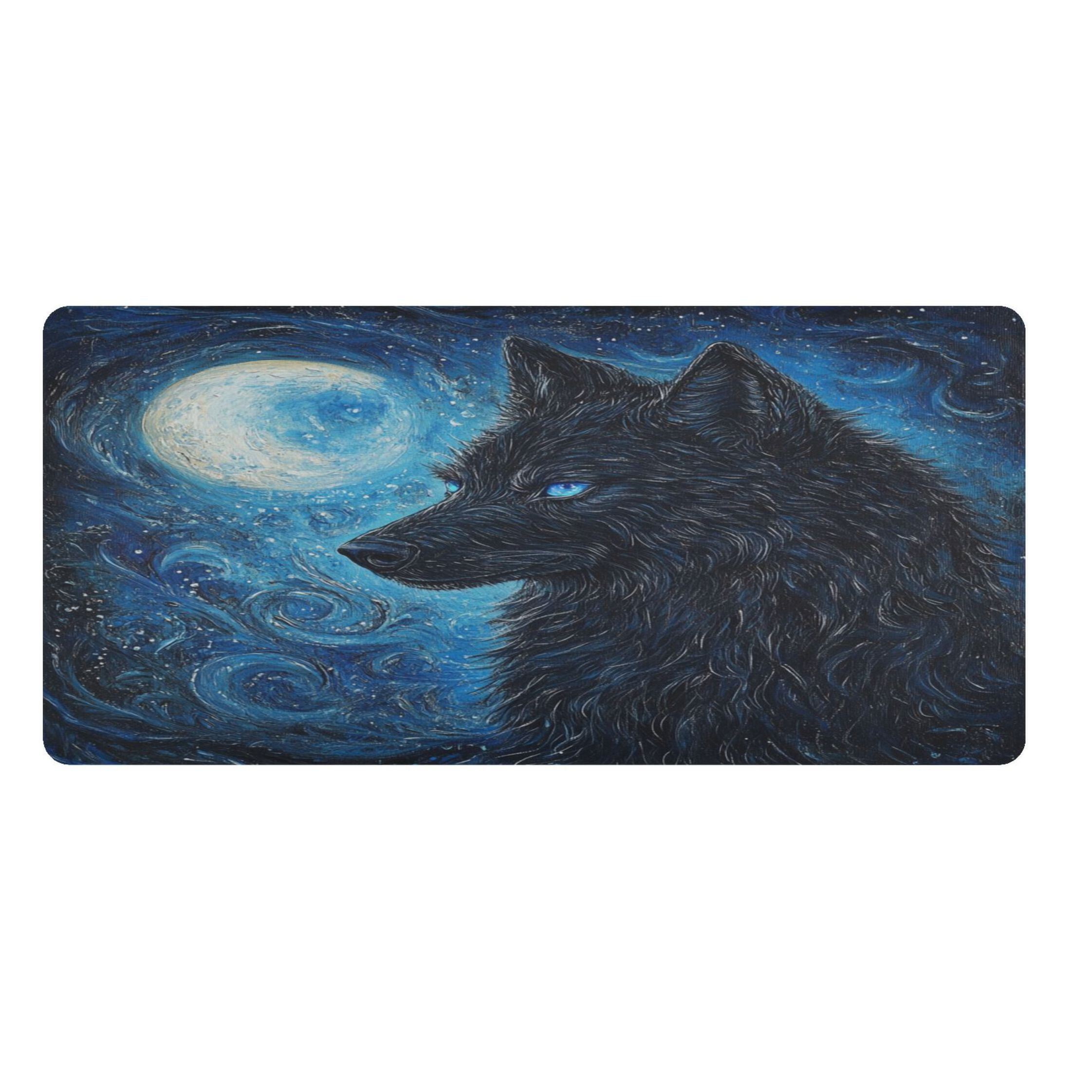 Wobogo Cool Black Wolf Gaming Mouse Pad Non-slip Leather Desk Mat Water Resist Keyboard Pad for Gamer Office 16.5×35.4in