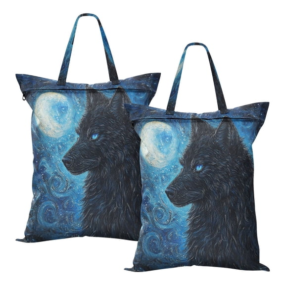 Wobogo Cool Black Wolf Travel Laundry Bag Dirty Clothes Organizer Top Handle Strap Design Suitable for Beach Camping Dormitory Bathrooms