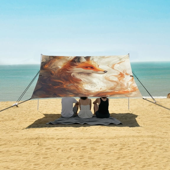 Wobogo Cool Orange Fox Beach Tent Camping Sun Shelter 110 x 125in UPF50+ Outdoor Shade for Trips Fishing Picnics