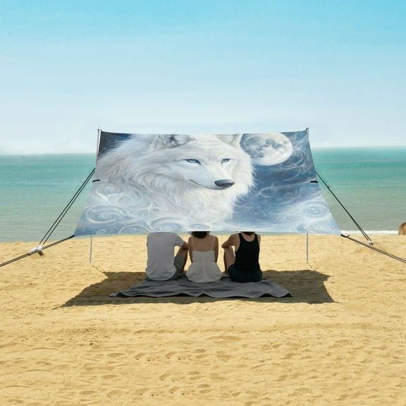 Wobogo Cool White Wolf Beach Tent Camping Sun Shelter 110 x 125in UPF50+ Outdoor Shade for Trips Fishing Picnics