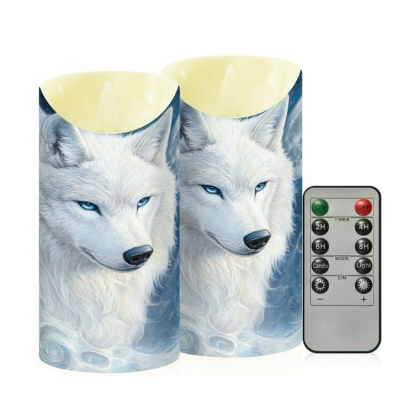 Wobogo Cool White Wolf Flameless Candles with Remote Battery Operated Flickering LED Candles with Timer 2/4/6/8H Medium Size