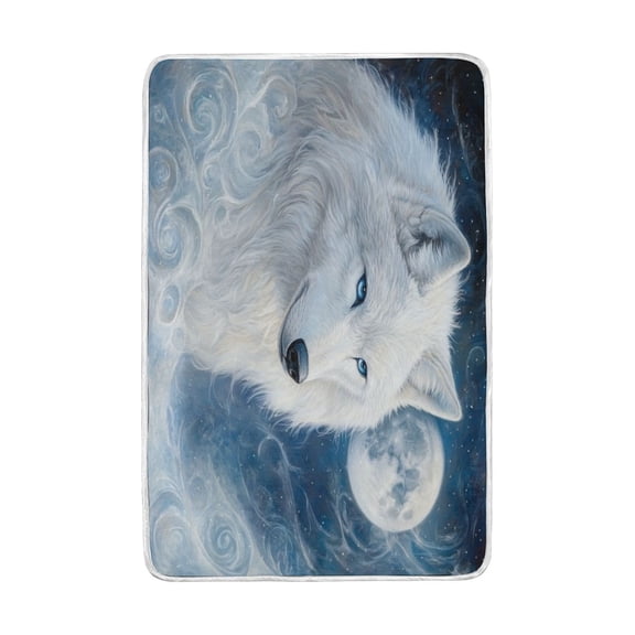 Wobogo Cool White Wolf Flannel Fleece Bed Blanket as Bedspread Coverlet Sofa Blankets (90x60in) Soft Lightweight Warm and Cozy