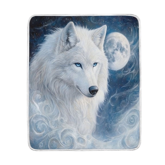 Wobogo Cool White Wolf Flannel Fleece Bed Blanket as Bedspread Coverlet Sofa blankets (50x60in) Soft Lightweight Warm and Cozy