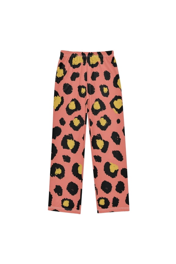 Wobogo Coral Pink Leopard Long Pajama Pants Bottoms Soft Sleepwear with Pockets