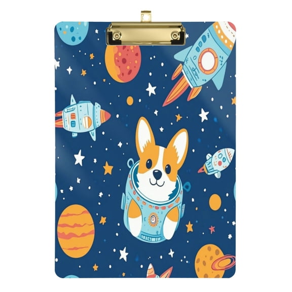 Wobogo Corgi Rocket Element Pattern Acrylic A4 Clipboards Gold Clip Stardard Size 9×12.5in Office Decorative for Students Workers