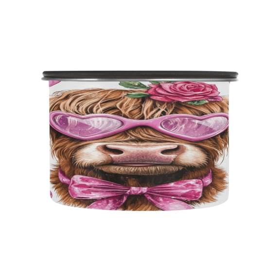 Wobogo Cow with Love Pattern Food Storage Jars 304 Food Grade Stainless Steel Canisters With Vacuum Airtight Lids for Coffee Snacks Nuts Cereal 500ML