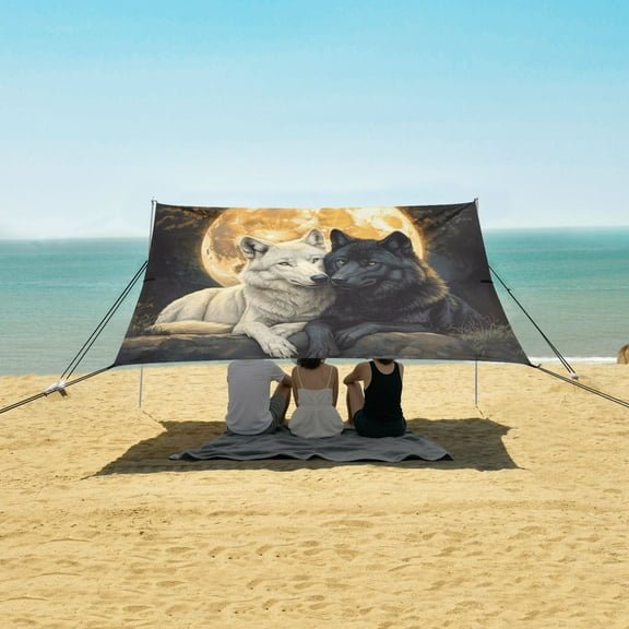 Wobogo Cozy Two Wolves Beach Tent Camping Sun Shelter 110 x 125in UPF50+ Outdoor Shade for Trips Fishing Picnics