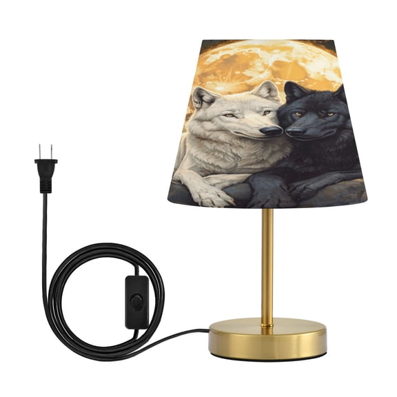 Wobogo Cozy Two Wolves Table Lamps Three-channel Adjustable Lighted Antique Brass Metal Base Simple Modern Style for Bedroom Nightstands Living Room and Office