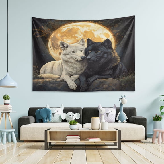 Wobogo Cozy Two Wolves Tapestry 90x60in Home Living Room Bedroom Wall Hanging Ornaments