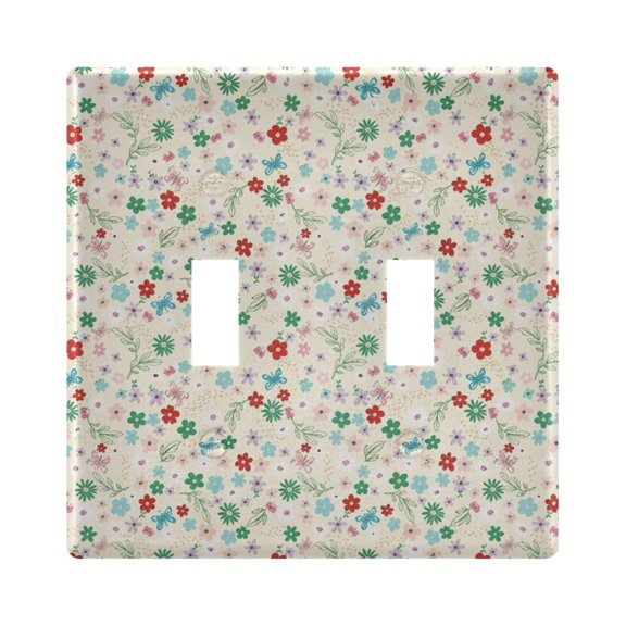 Wobogo Cream Multi Ditsy Floral Switch Plates PC Flame Retardant Plastic Material Glossy Finish Smooth Touch 4.56x4.48x0.27in