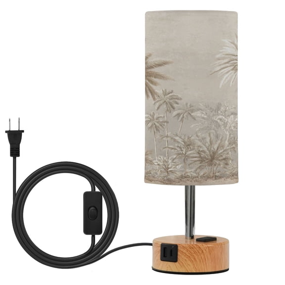 Wobogo Creamy Linen Coconut Tree Bedside Lamp Touch Control Table Lamp with USB A+C Charging Ports & AC Outlet 3-Way Dimmable Nightstand Lamp with Linen Fabric Shade for Bedroom Living Room