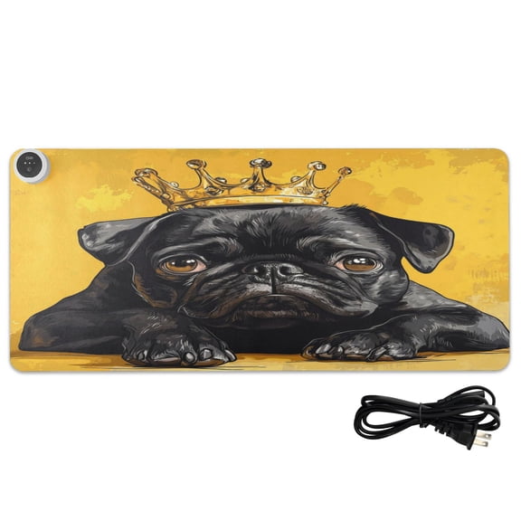 Wobogo Crown Black Pug Dog Heated Mouse Pad With 3 Heating Levels and 3-hour Auto Shut-Off Protection Ideal for Computer Keyboards Home Office Hand-warming Essential