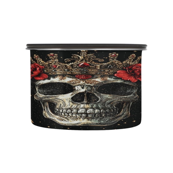 Wobogo Crown Skull Black Pattern Food Storage Jars 304 Food Grade Stainless Steel Canisters With Vacuum Airtight Lids for Coffee Snacks Nuts Cereal 500ML