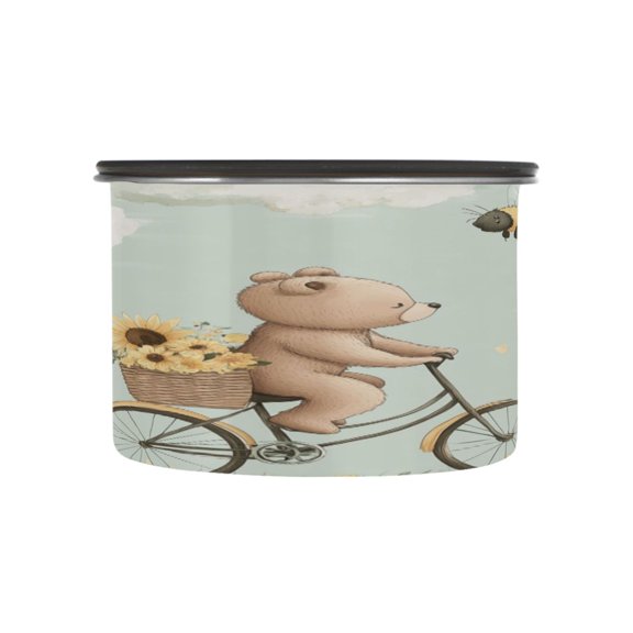 Wobogo Cut Bear Riding Bicycle Food Storage Jars 304 Food Grade Stainless Steel Canisters With Vacuum Airtight Lids for Coffee Snacks Nuts Cereal 500ML