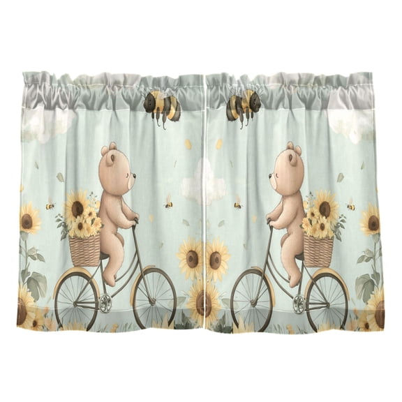 Wobogo Cut Bear Riding Bicycle Kitchen Curtains 2 Piece Set Farmhouse Country Style Light Filtering Small Window Drapes Suitable for Bathroom Laundry Room and RV 27x36in