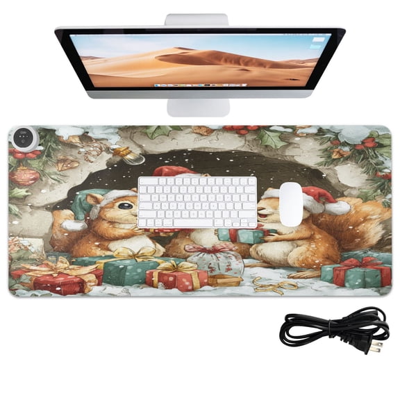 Wobogo Cute Baby Squirrels Heated Mouse Pad With 3 Heating Levels and 3-hour Auto Shut-Off Protection Ideal for Computer Keyboards Home Office Hand-warming Essential