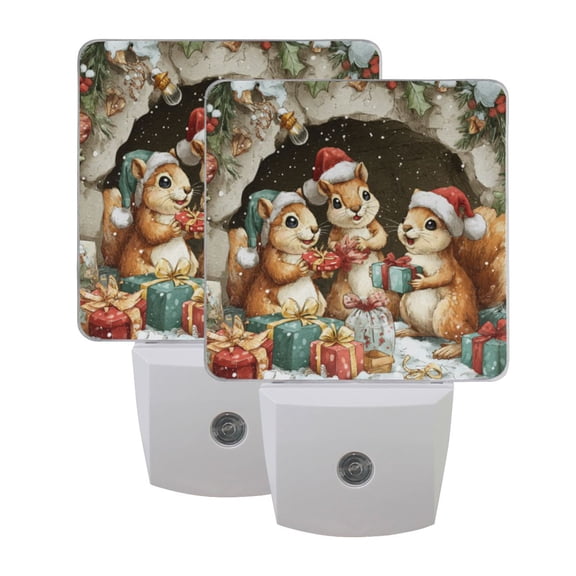 Wobogo Cute Baby Squirrels LED Night Light 2 Pcs Set 0.5 Watt Wall Plug in Dusk to Dawn Automatic Switch Soft White Light