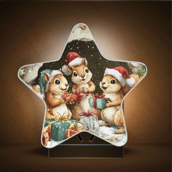 Wobogo Cute Baby Squirrels LED Star Night Light 0.2 Watt Wall Plug Dusk to Dawn Auto Switch Adjustable Brightness Soft White Light