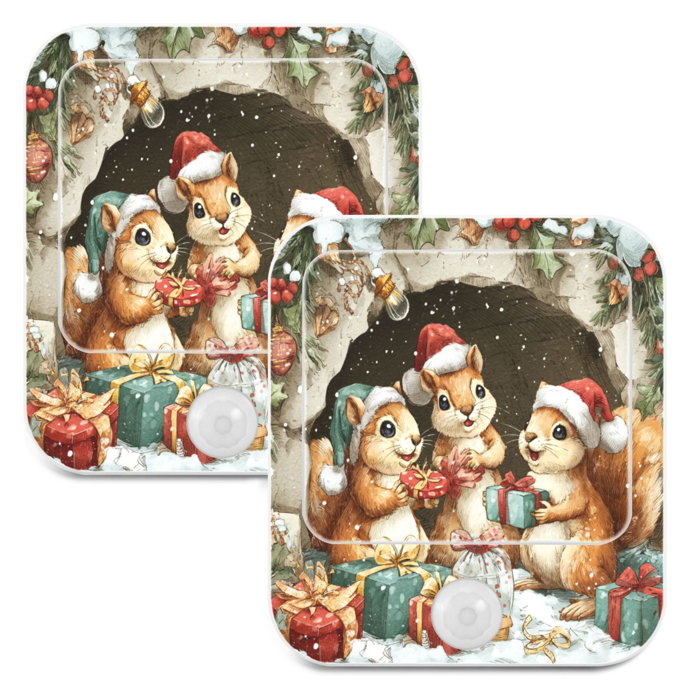 Wobogo Cute Baby Squirrels Night Light Lamp Set of 2 with Smart Sensor Dusk to Dawn Sensor 0.6W Plug-in