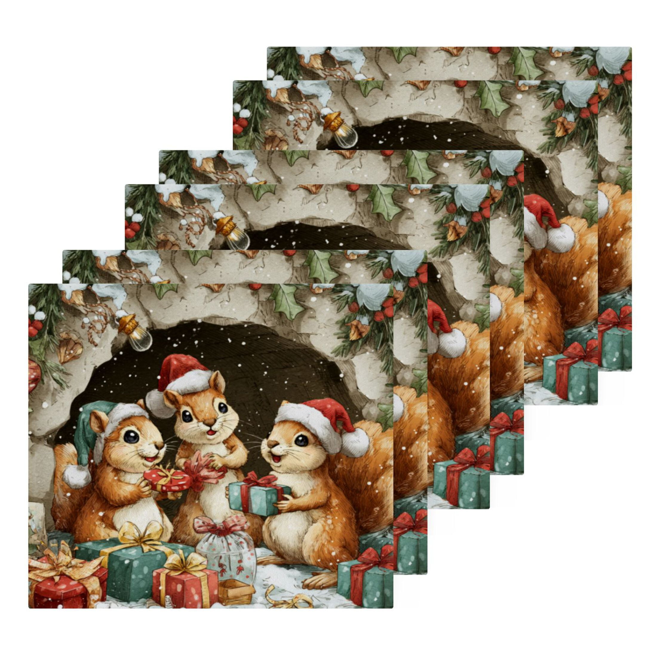 Wobogo Cute Baby Squirrels Square Cotton Towel Set of 2 Soft and Skin-friendly with Good Absorbency 12×12in