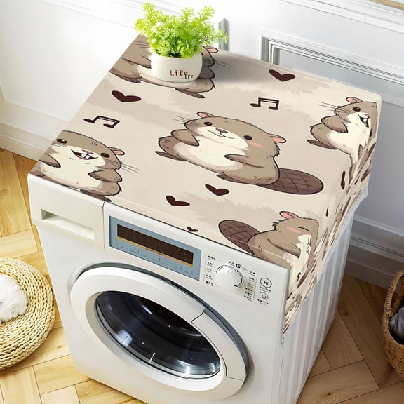 Wobogo Cute Beaver Washing Machine Cover Dustproof Washer Dryer Cover Waterproof Laundry Room Decorative Protector