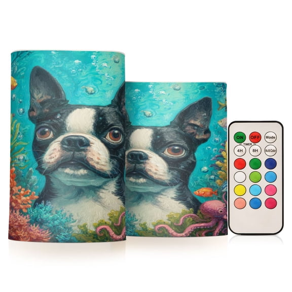 Wobogo Cute Boston Terrier Combo Flameless Flickering Candle Light with Remote Control and Timer for Romantic Atmosphere