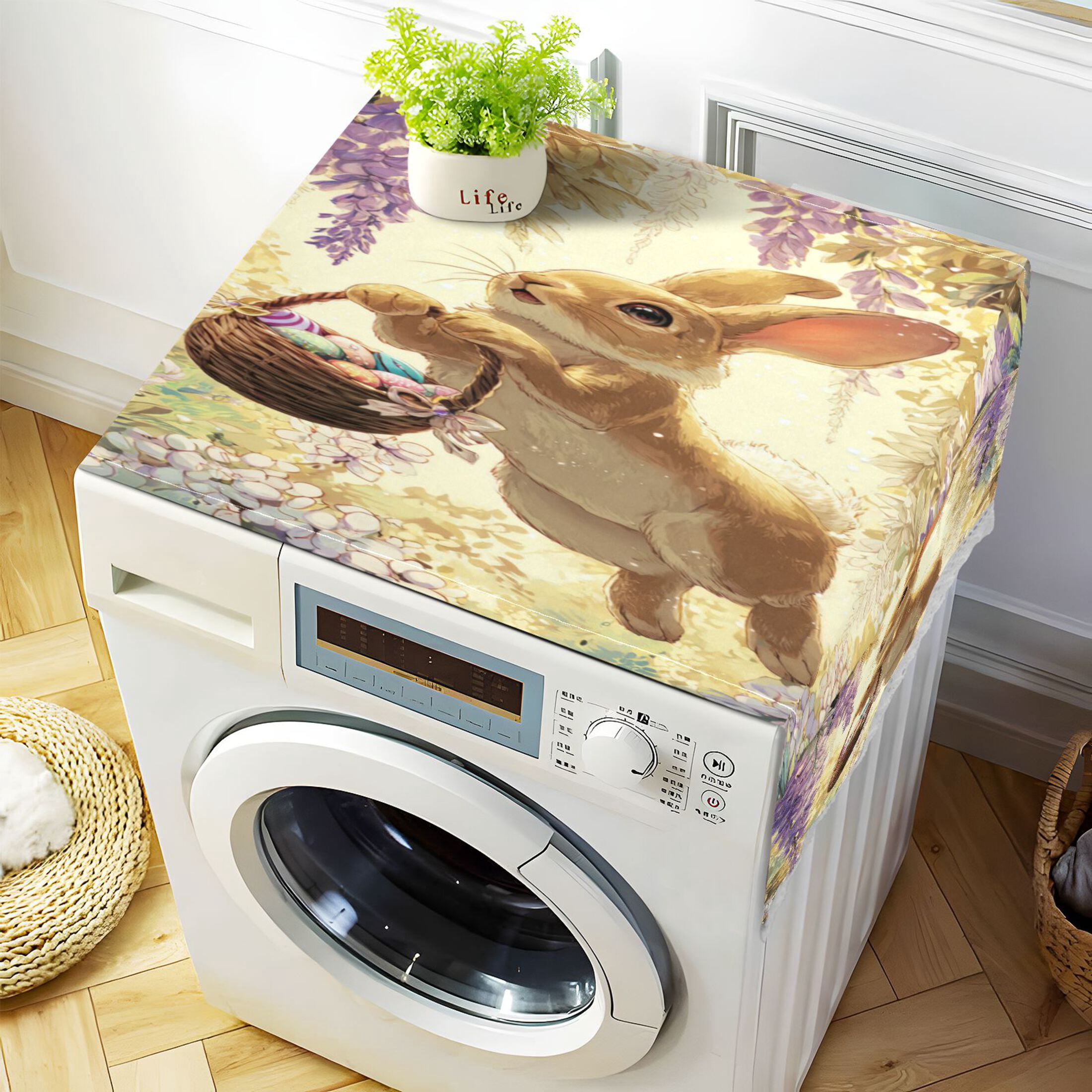 Wobogo Cute Brown Bunny Washing Machine Cover Dustproof Washer Dryer Cover Waterproof Laundry Room Decorative Protector