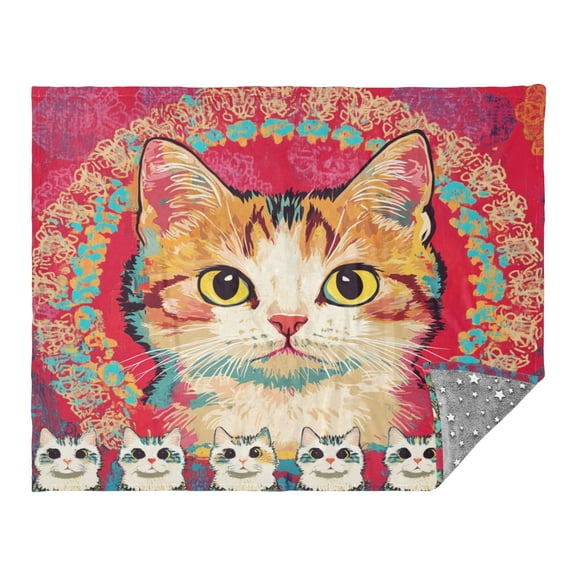 Wobogo Cute Calico Cat Flannel Blanket Fluorescent Effect in The Dark Four Seasons of Comfortable and Soft Skin Friendly Sheet 7055in