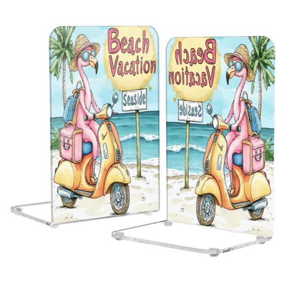 Wobogo Cute Cartoon Flamingo Acrylic Bookends Clear L-Shaped Book Holder with Non-Slip Pads for Books Files Magazines CD DVD 5.44.18.1in