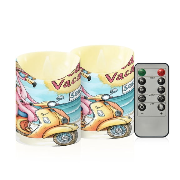 Wobogo Cute Cartoon Flamingo Flameless Candles with Remote Battery Operated Flickering LED Candles with Timer 2/4/6/8H Small Size