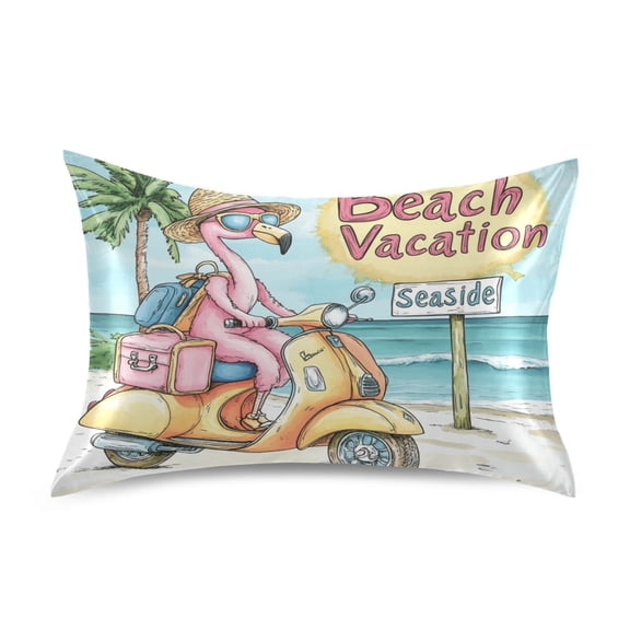 Wobogo Cute Cartoon Flamingo Satin Pillowcase Soft Smooth Envelope Design Comfortable Bedding Essentials 20×26in