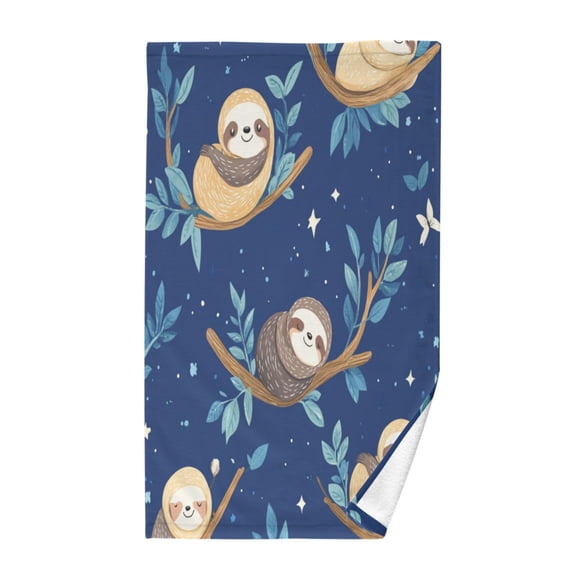 Wobogo Cute Cartoon Sloth Pattern with Blue Background Face Towel Soft Breathable Cotton Towel Set for Bathroom Kitchen Hotel Spa Gift Decor