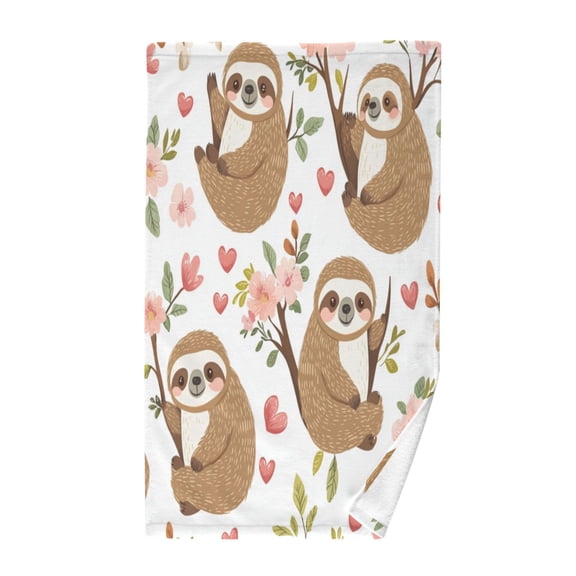 Wobogo Cute Cartoon Sloth Pattern with Hearts and Flowers Face Towel Soft Breathable Cotton Towel Set for Bathroom Kitchen Hotel Spa Gift Decor