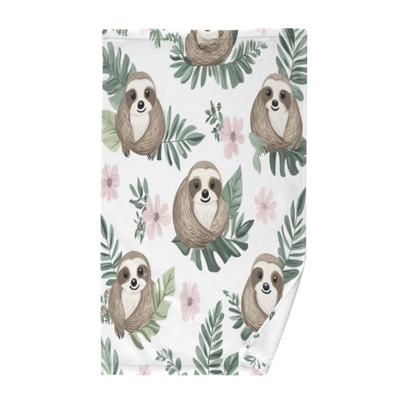 Wobogo Cute Cartoon Sloth Pattern with Tropical Leaves Face Towel Soft Breathable Cotton Towel Set for Bathroom Kitchen Hotel Spa Gift Decor